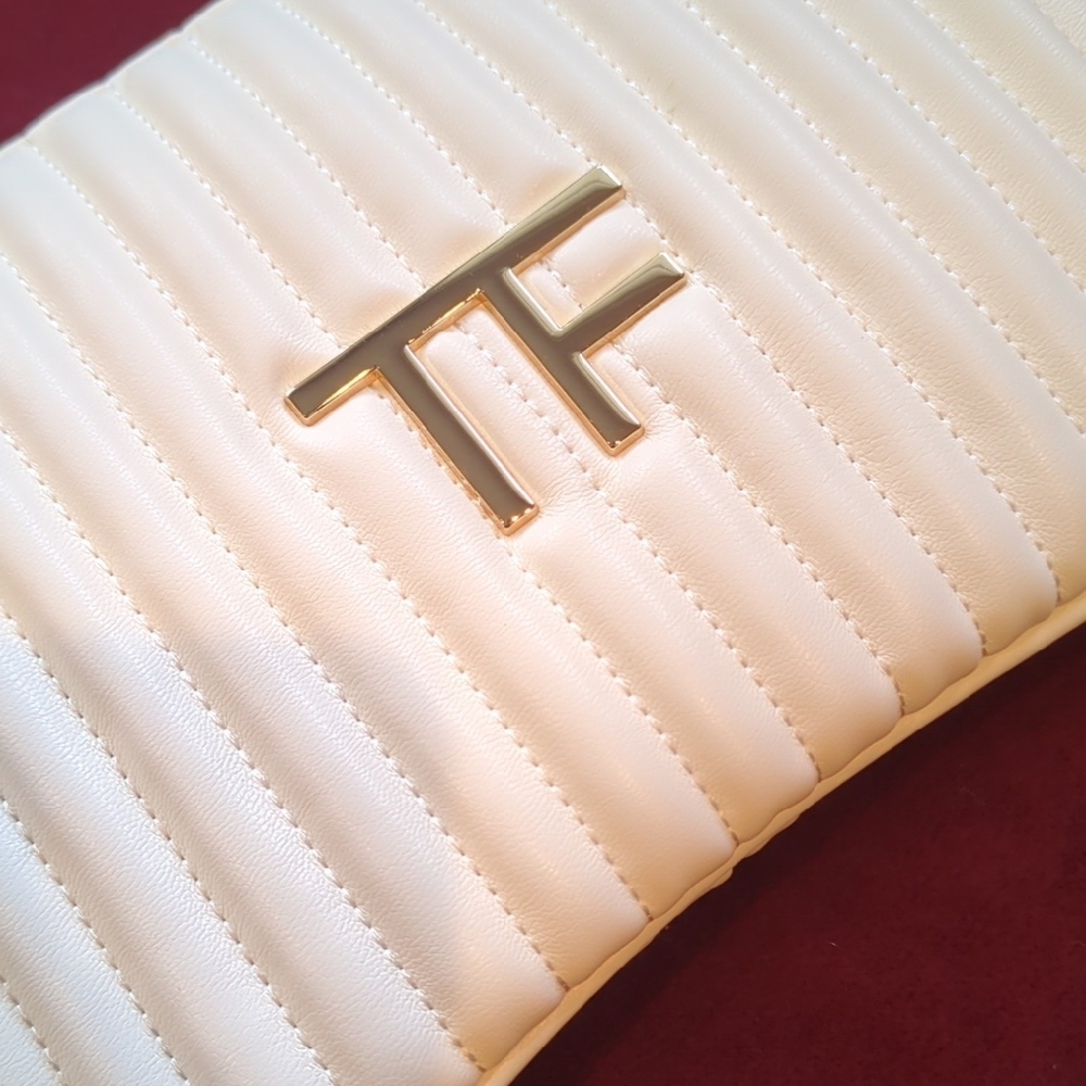 Tom Ford Cream Clutch with Gold Logo